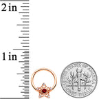 16G 3/8 Red Gem Rosy Hue Texture Snowflake Hinged Segment Ring