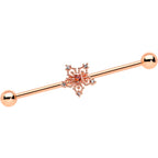 14G Red Gem Rosy Tone Texture Snowflake Industrial Barbell 38mm