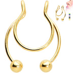 Gold Tone Horseshoe Ball Fake Septum Ring Nipple and Clip on Earring