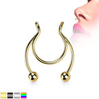 Gold Tone Horseshoe Ball Fake Septum Ring Nipple and Clip on Earring
