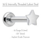 16G 1/4 G23 Titanium Super Star Internal Thread Labret Monroe Tragus
