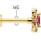 16G 5/16 Red Gem Gold Tone Regal Escutcheon Labret Monroe Tragus