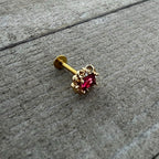 16G 5/16 Red Gem Gold Tone Regal Escutcheon Labret Monroe Tragus