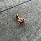 16G 1/4 Red Gem Gold Tone Regal Escutcheon Labret Monroe Tragus