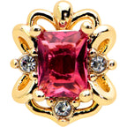 20G 7mm Red Gem Gold Tone Regal Escutcheon L Shape Nose Ring