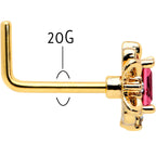 20G 7mm Red Gem Gold Tone Regal Escutcheon L Shape Nose Ring