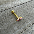 Gold Tone Lotus Flower Pink Peace Barbell Tongue Ring