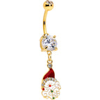 Clear Gem Gold Tone Decorated Santa Christmas Holiday Dangle Belly Ring