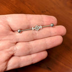 14G Clear Gem Double Rhombus Deco Industrial Barbell 38mm