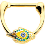16G 3/8 Gold Tone Bold Peacock Feather Cartilage Clicker
