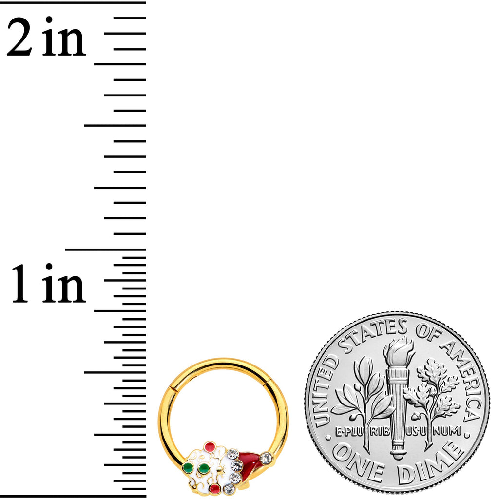 16G 3/8 Clear Gold Hue Deco Santa Christmas Hinged Segment Ring