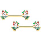 14G 9/16 Clear Gem Gold Tone Snowman Christmas Nipple Ring Set