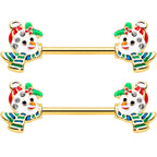14G 9/16 Clear Gem Gold Tone Snowman Christmas Nipple Ring Set