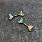 14G 9/16 Clear Gem Gold Tone Snowman Christmas Nipple Ring Set