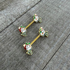 14G 9/16 Clear Gem Gold Tone Snowman Christmas Nipple Ring Set