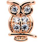 16G 1/4 Clear CZ Gem Rosy Hue Owl Internal Thread Labret Tragus