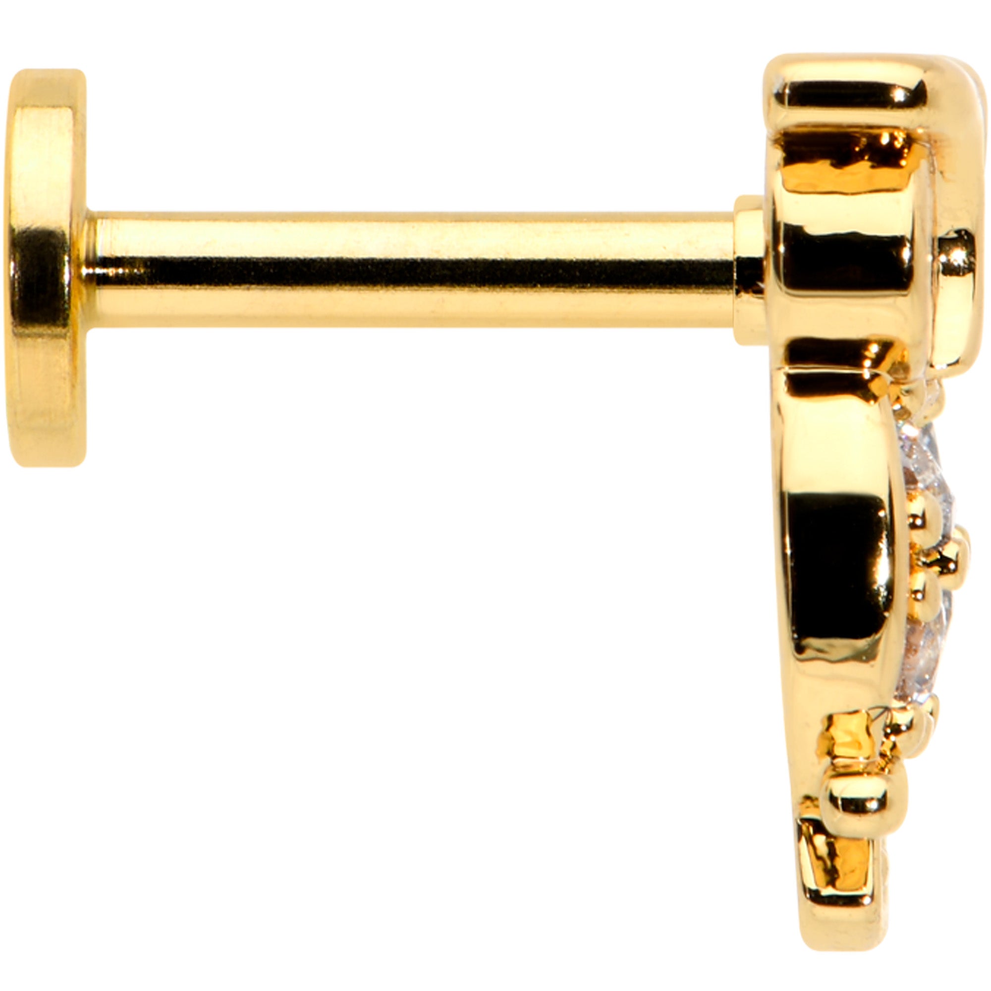 16G 1/4 Clear CZ Gem Gold Hue Owl Internal Thread Labret Tragus