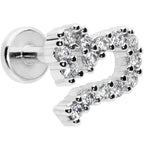 16G 1/4 Clear CZ Gem Half Heart Internally Threaded Labret Tragus