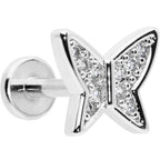 16G 1/4 Clear CZ Gem Butterfly Internally Threaded Labret Tragus