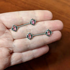 14G 9/16 Pink Gem Rhombus Retro Barbell Nipple Ring Set