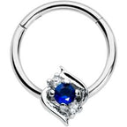 16G 3/8 Clear Blue Gem Oval Swirl Hinged Segment Ring