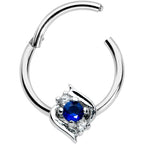 16G 3/8 Clear Blue Gem Oval Swirl Hinged Segment Ring