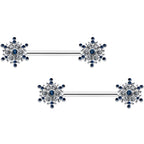14G 9/16 Blue Gem Festive Snowflake Christmas Nipple Ring Set