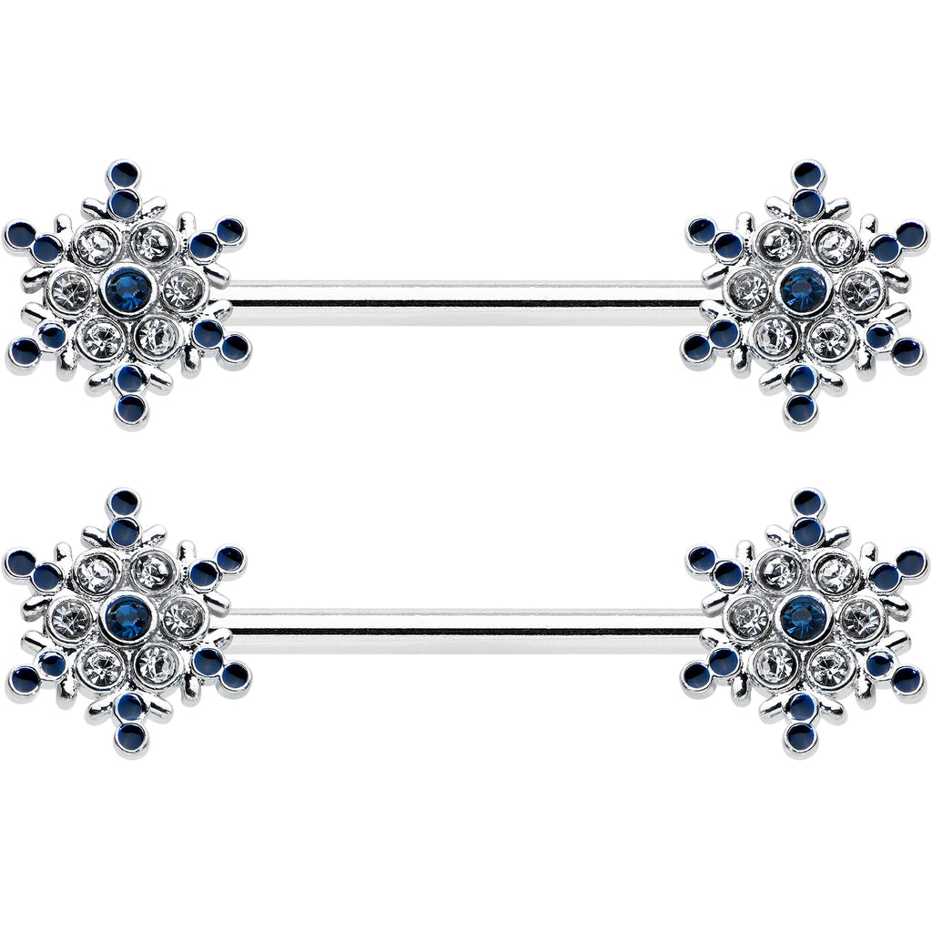 14G 9/16 Blue Gem Festive Snowflake Christmas Nipple Ring Set