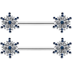 14G 9/16 Blue Gem Festive Snowflake Christmas Nipple Ring Set