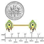 14G 9/16 Gold Tone Bold Peacock Feather Barbell Nipple Ring Set