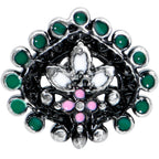 16G 1/4 Stylized Pink Green Abstract Leaf Cartilage Tragus Earring