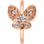 20G 5/16 Clear Gem Rose Gold Tone Airy Butterfly Nose Hoop