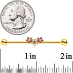 14G White Faux Opal Gold Hue Bunch Flower Industrial Barbell 38mm