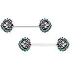 14G 9/16 Stylized Pink Green Leaf Barbell Nipple Ring Set
