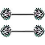 14G 9/16 Stylized Pink Green Leaf Barbell Nipple Ring Set