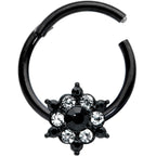 16G 3/8 Clear CZ Gem Black Abstract Sun Hinged Segment Ring