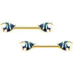 14G 9/16 Gold Tone Blue Stripe Adorable Angelfish Nipple Ring Set