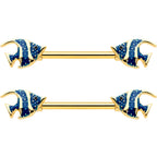 14G 9/16 Gold Tone Blue Stripe Adorable Angelfish Nipple Ring Set
