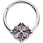 16G 3/8 Pink Gem Floral Rhombus Baroque Hinged Segment Ring