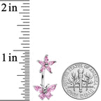 Pink CZ Gem Flower Butterfly Double Mount Belly Ring