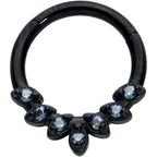 16G 5/16 Vitrail CZ Gem Black Seven Leaf Hinged Segment Ring