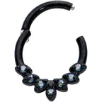 16G 5/16 Vitrail CZ Gem Black Seven Leaf Hinged Segment Ring