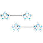 14G 9/16 Pearlescent Orb Flower Blue Barbell Nipple Ring Set