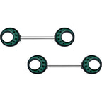 14G 9/16 Deep Green Moon Glow in the Dark Barbell Nipple Ring Set