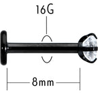 16G 5/16 Clear Gem Black Round End Internally Threaded Labret Tragus