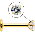 16G 5/16 Clear Gem Gold Tone Round Internal Thread Labret Tragus