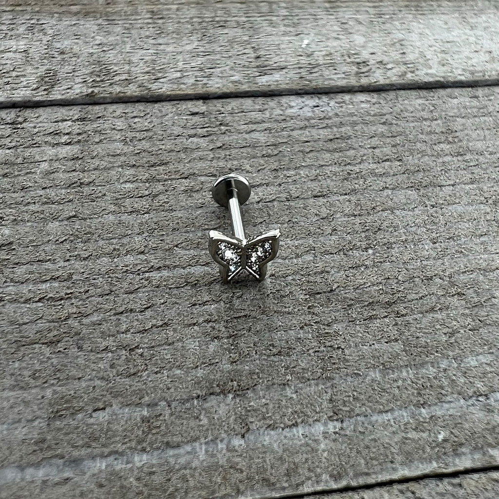 16G 5/16 Clear Gem Butterfly Internally Threaded Labret Tragus