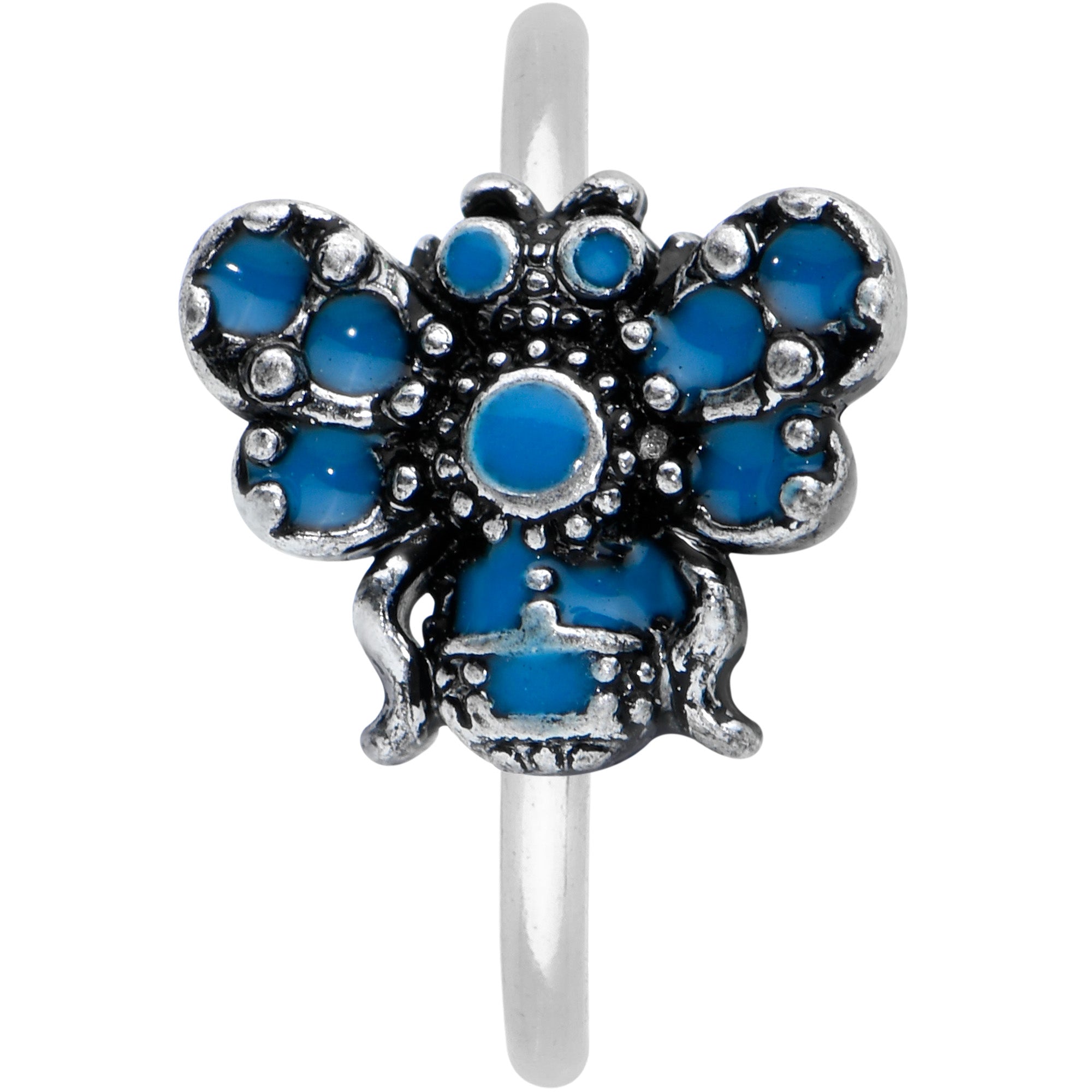 20G 5/16 Blue Textured Butterfly Nose Hoop