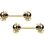 14G 9/16 Clear Gem Gold Tone Mom Baby Whale Nipple Ring Set