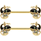 14G 9/16 Clear Gem Gold Tone Mom Baby Whale Nipple Ring Set